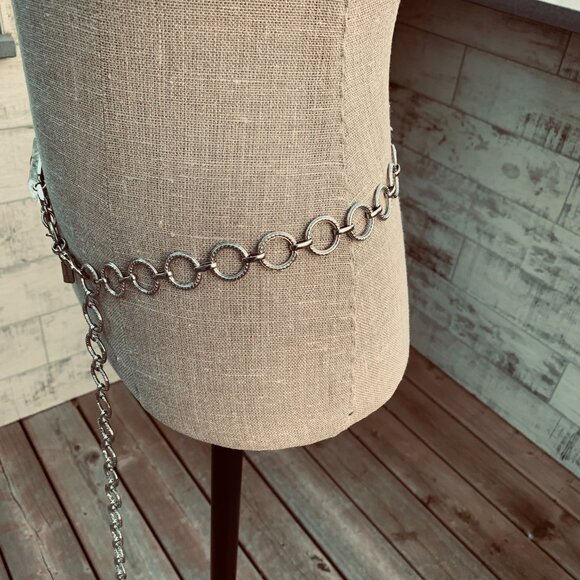 Vintage Chico's Silver Metal Beaded Chain Statement Chunky Boho Retro Hip Belt - Picture 3 of 13